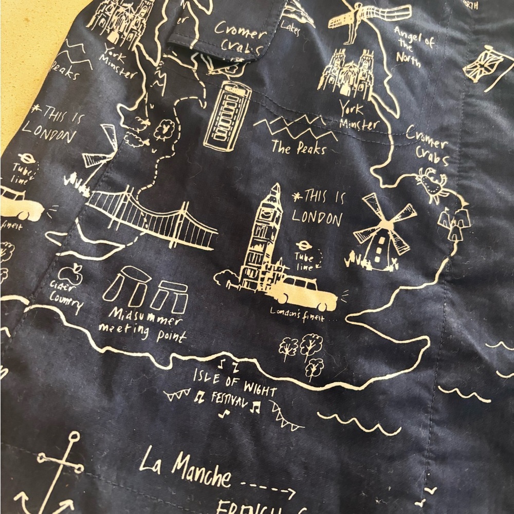 Boden Dark Blue Trench Coat with Map Design - Picture 7 of 15